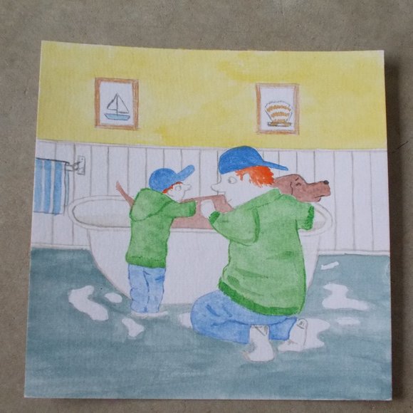 New, "Brothers" watercolor painting 8"x8" - Picture 1 of 2